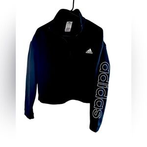 Adidas Women's Linear Fleece 1/4 Zip Pullover Crop Sweatshirt Black Large